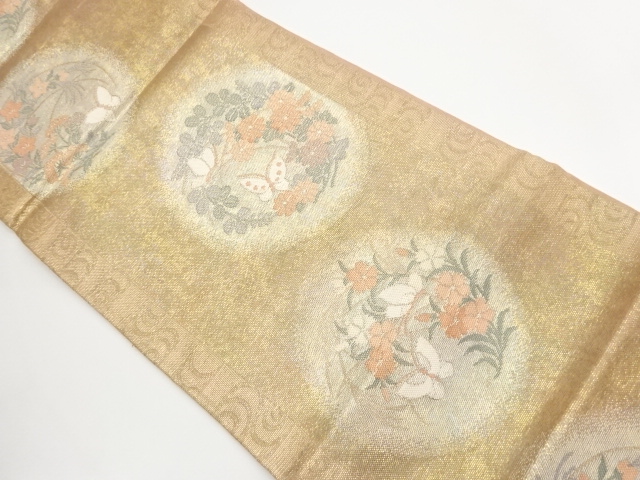 JAPANESE FUKURO OBI FOR SUMMER / WOVEN FLORAL PLANTS